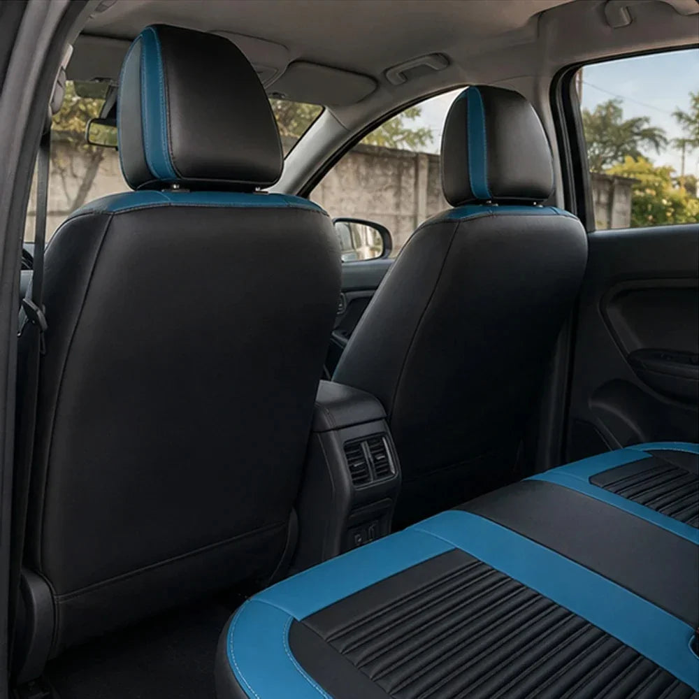Kit Completo de Capas para Banco de Carro Cobrix em Couro Legítimo Universal 5 Lugares Com Airbag + Tapetes e Capa de Volante