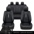 Kit Completo de Capas para Banco de Carro Cobrix em Couro Legítimo Universal 5 Lugares Com Airbag + Tapetes e Capa de Volante