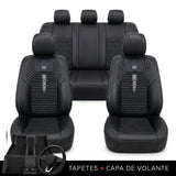 Kit Completo de Capas para Banco de Carro Cobrix em Couro Legítimo Universal 5 Lugares Com Airbag + Tapetes e Capa de Volante