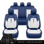Kit Completo de Capas para Banco de Carro Cobrix em Couro Legítimo Universal 5 Lugares Com Airbag + Tapetes e Capa de Volante