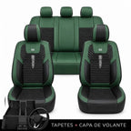 Kit Completo de Capas para Banco de Carro Cobrix em Couro Legítimo Universal 5 Lugares Com Airbag + Tapetes e Capa de Volante
