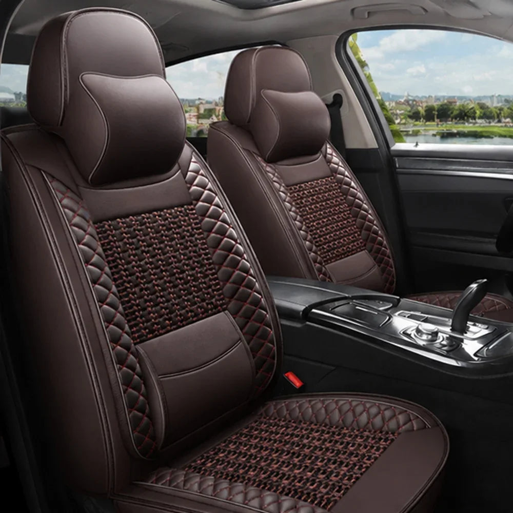 Kit Completo de Capas para Banco de Carro Nureon em Couro Legítimo Universal 5 Lugares Com Airbag + Tapetes e Capa de Volante