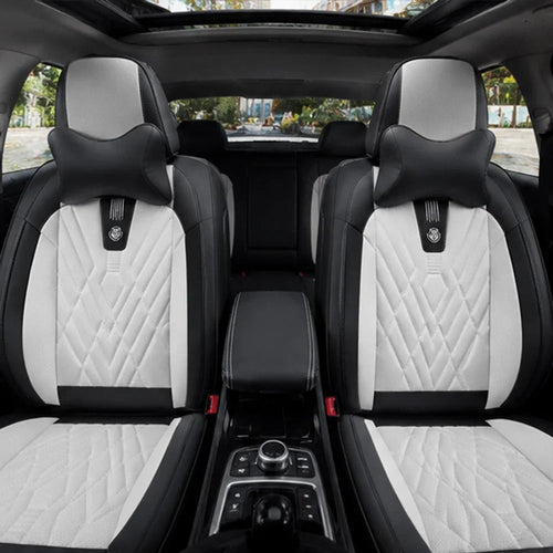 Kit Completo de Capas para Banco de Carro Domani em Couro Legítimo Universal 5 Lugares Com Airbag + Tapetes e Capa de Volante