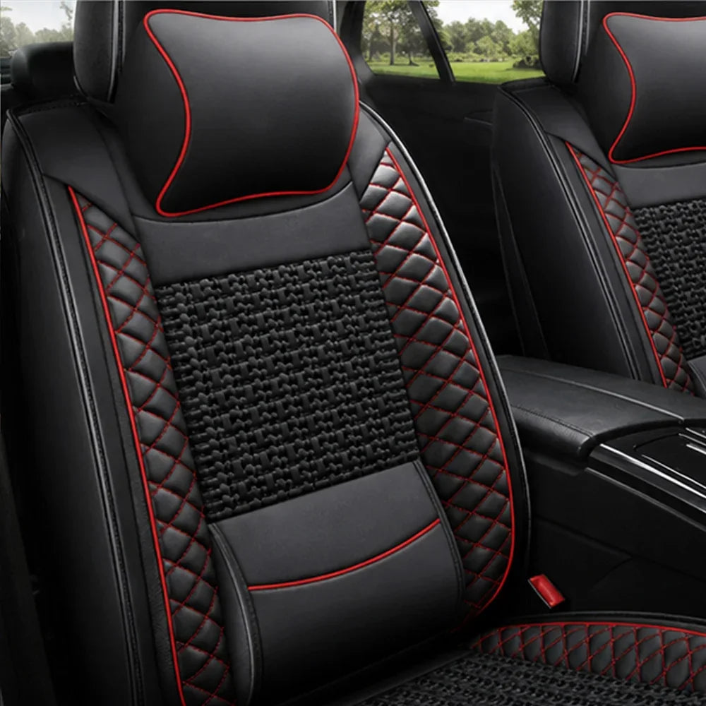 Kit Completo de Capas para Banco de Carro Nureon em Couro Legítimo Universal 5 Lugares Com Airbag + Tapetes e Capa de Volante