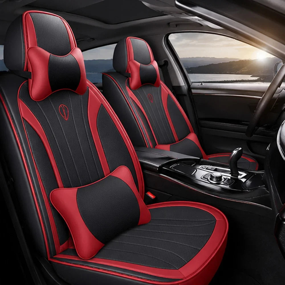 Kit Completo de Capas para Banco de Carro Protecar em Couro Legítimo Universal 5 Lugares Com Airbag + Tapetes e Capa de Volante