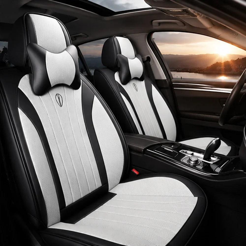 Kit Completo de Capas para Banco de Carro Protecar em Couro Legítimo Universal 5 Lugares Com Airbag + Tapetes e Capa de Volante