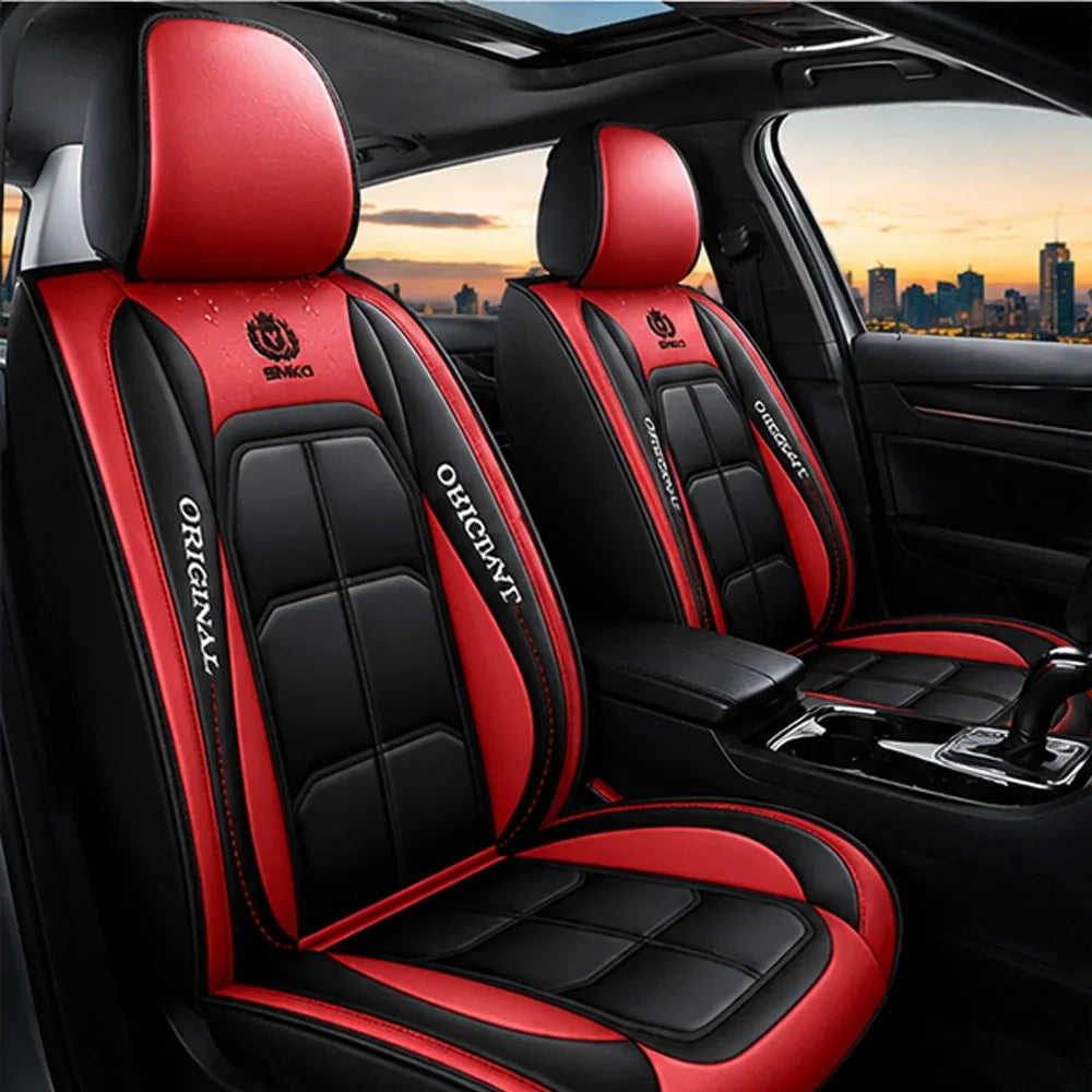 Kit Completo de Capas para Banco de Carro Velox em Couro Legítimo Universal 5 Lugares Com Airbag + Tapetes e Capa de Volante