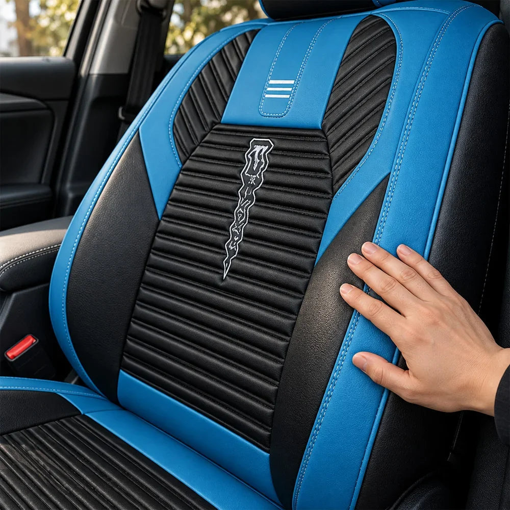 Kit Completo de Capas para Banco de Carro Cobrix em Couro Legítimo Universal 5 Lugares Com Airbag + Tapetes e Capa de Volante