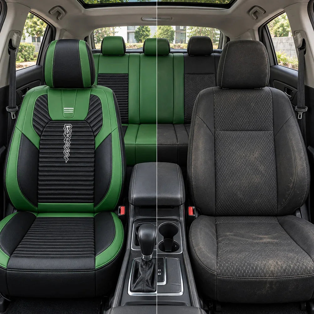 Kit Completo de Capas para Banco de Carro Cobrix em Couro Legítimo Universal 5 Lugares Com Airbag + Tapetes e Capa de Volante