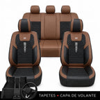Kit Completo de Capas para Banco de Carro Cobrix em Couro Legítimo Universal 5 Lugares Com Airbag + Tapetes e Capa de Volante