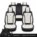 Kit Completo de Capas para Banco de Carro Protecar em Couro Legítimo Universal 5 Lugares Com Airbag + Tapetes e Capa de Volante