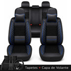 Kit Completo de Capas para Banco de Carro Nureon em Couro Legítimo Universal 5 Lugares Com Airbag + Tapetes e Capa de Volante