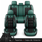 Kit Completo de Capas para Banco de Carro Velox em Couro Legítimo Universal 5 Lugares Com Airbag + Tapetes e Capa de Volante