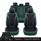 Kit Completo de Capas para Banco de Carro Protecar em Couro Legítimo Universal 5 Lugares Com Airbag + Tapetes e Capa de Volante