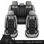Kit Completo de Capas para Banco de Carro Velox em Couro Legítimo Universal 5 Lugares Com Airbag + Tapetes e Capa de Volante