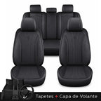 Kit Completo de Capas para Banco de Carro Protecar em Couro Legítimo Universal 5 Lugares Com Airbag + Tapetes e Capa de Volante