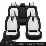 Kit Completo de Capas para Banco de Carro Domani em Couro Legítimo Universal 5 Lugares Com Airbag + Tapetes e Capa de Volante
