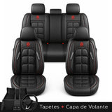 Kit Completo de Capas para Banco de Carro Velox em Couro Legítimo Universal 5 Lugares Com Airbag + Tapetes e Capa de Volante