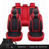 Kit Completo de Capas para Banco de Carro Protecar em Couro Legítimo Universal 5 Lugares Com Airbag + Tapetes e Capa de Volante