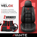 Kit Completo de Capas para Banco de Carro Velox em Couro Legítimo Universal 5 Lugares Com Airbag + Tapetes e Capa de Volante