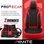 Kit Completo de Capas para Banco de Carro Protecar em Couro Legítimo Universal 5 Lugares Com Airbag + Tapetes e Capa de Volante